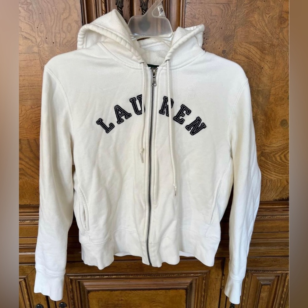 Women’s Ralph Lauren Petite White Logo Zip up Jacket Size Petite Medium